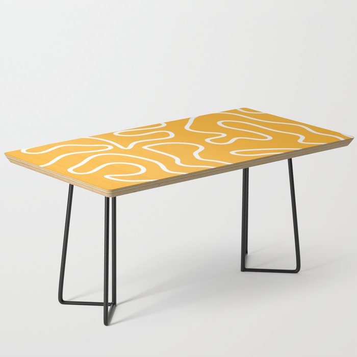 Squiggle Maze Abstract Minimalist Pattern in Mustard and White Coffee Table