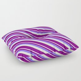 [ Thumbnail: Medium Slate Blue, Beige & Purple Colored Stripes/Lines Pattern Floor Pillow ]