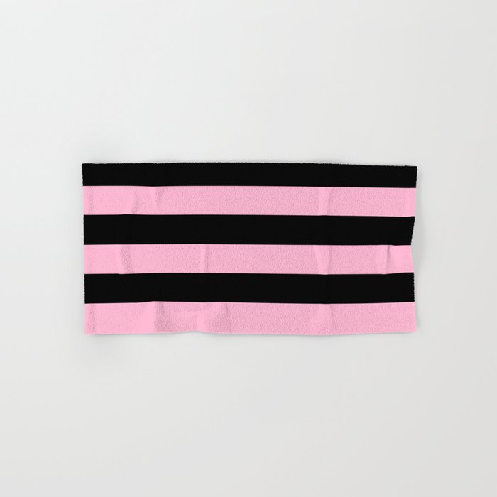 Pastel Pink on Black Wide Stripes Hand Bath Towel by RosalieS6