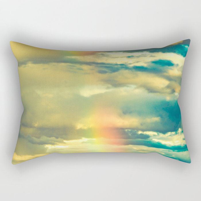Rainbow Blue Sky Clouds Rectangular Pillow