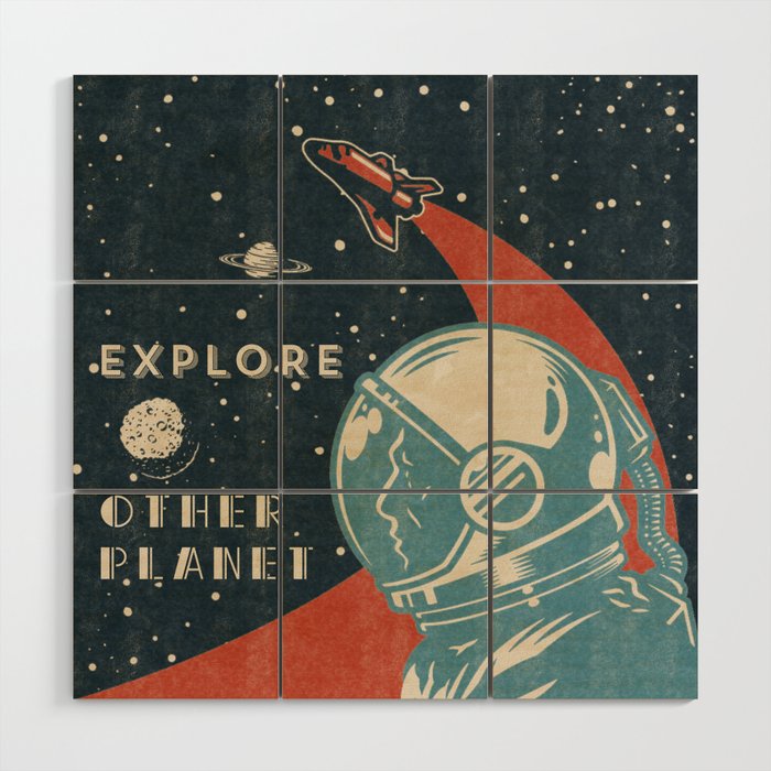 Explore other planet - Vintage space poster #3 Wood Wall Art