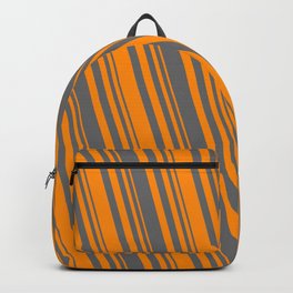 [ Thumbnail: Dark Orange and Dim Grey Colored Pattern of Stripes Backpack ]