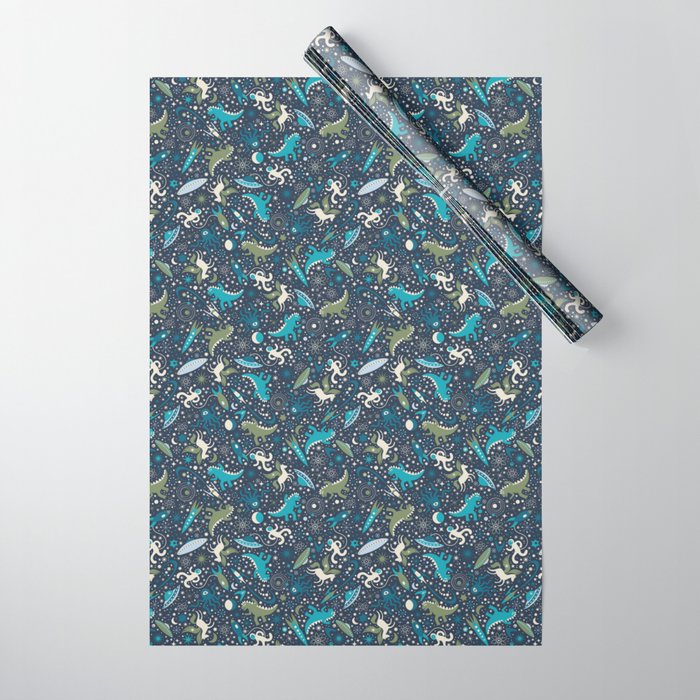 Midcentury Space Adventure with Monsters Wrapping Paper