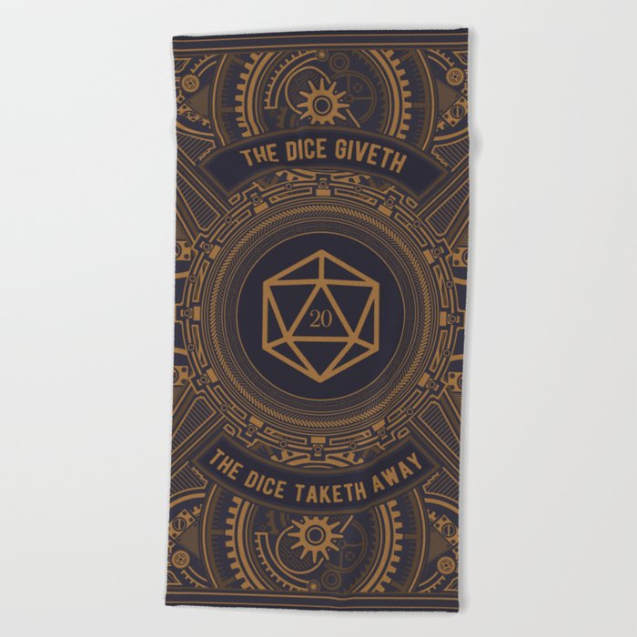 Steampunk Dice Giveth Dice Taketh Away D20 Dice Tabletop RPG Gaming Beach Towel