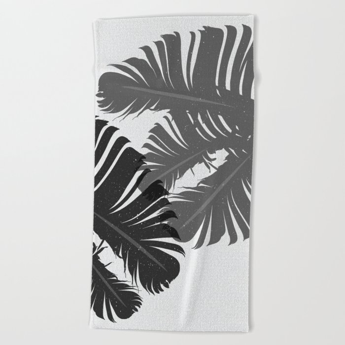 Tropical Leaf Silhouette in Gray Palette Beach Towel