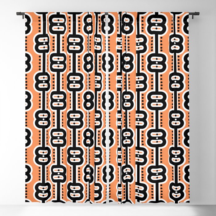 Mid-Century Modern / Retro 1970s Style Orange Black & White Blackout Curtain
