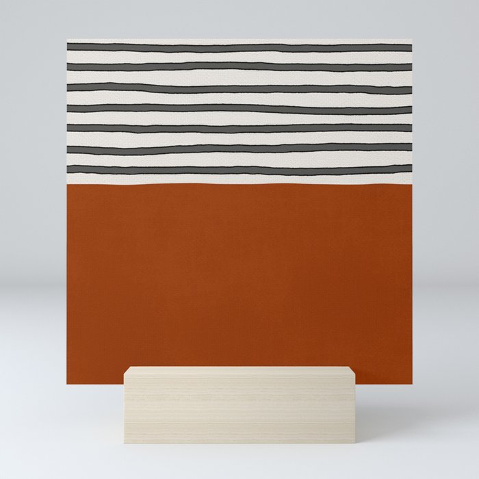 Burnt orange- stripes Mini Art Print