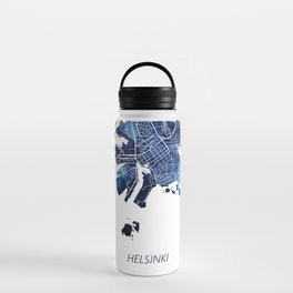 Helsinki Finland Map Navy Blue Turquoise Watercolor City Map Water Bottle