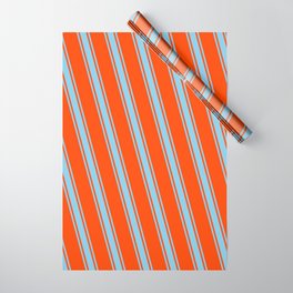 [ Thumbnail: Red and Sky Blue Colored Pattern of Stripes Wrapping Paper ]