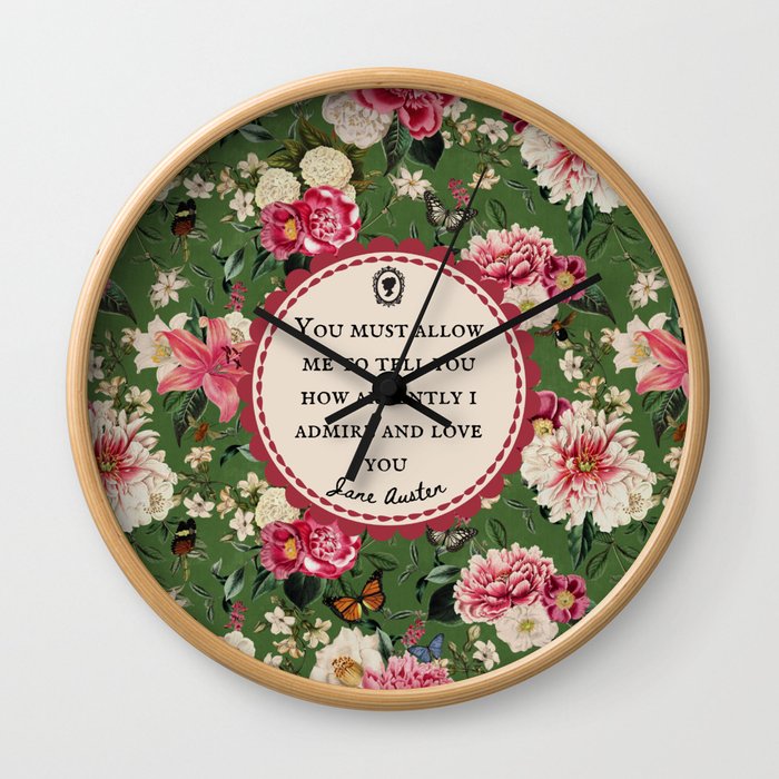 You Must Allow Me to Tell You Austen Quote, Romantic Literary Pride and Prejudice Vintage Floral Quote Wall Clock