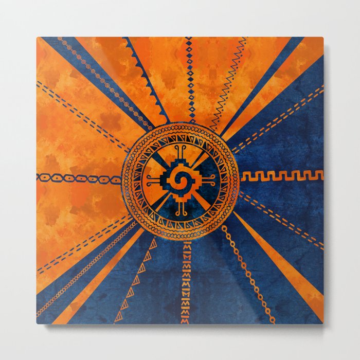 Hunab Ku Mayan symbol Orange and Blue Metal Print