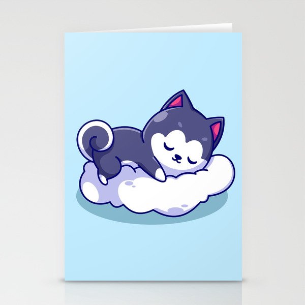 Cute Husky Dog On Pillow Cartoon  Stationery Cards