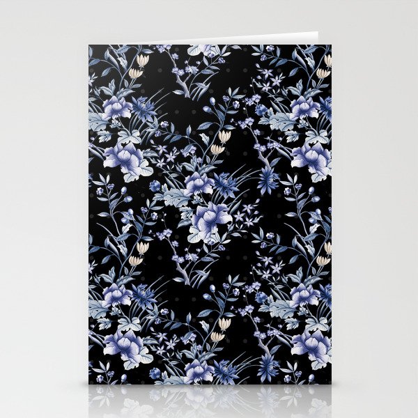Chinoiserie Flowers and Dots Pattern Blue and Bisque Stationery Cards