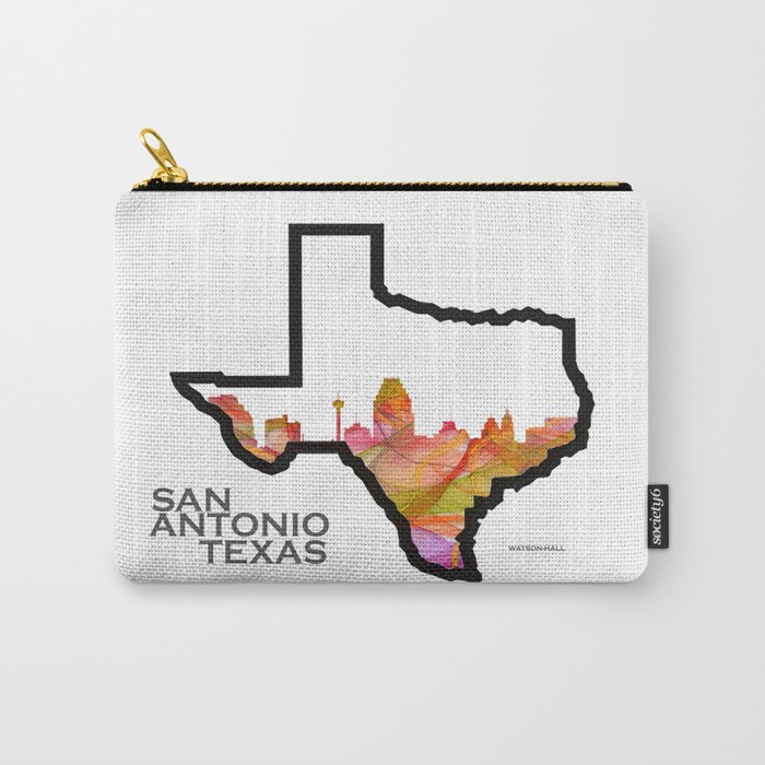 Texas State Map with San Antonio Skyline Carry-All Pouch