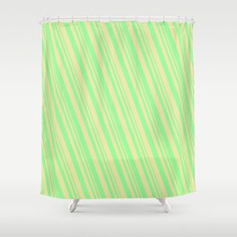 [ Thumbnail: Green and Pale Goldenrod Colored Lines/Stripes Pattern Shower Curtain ]