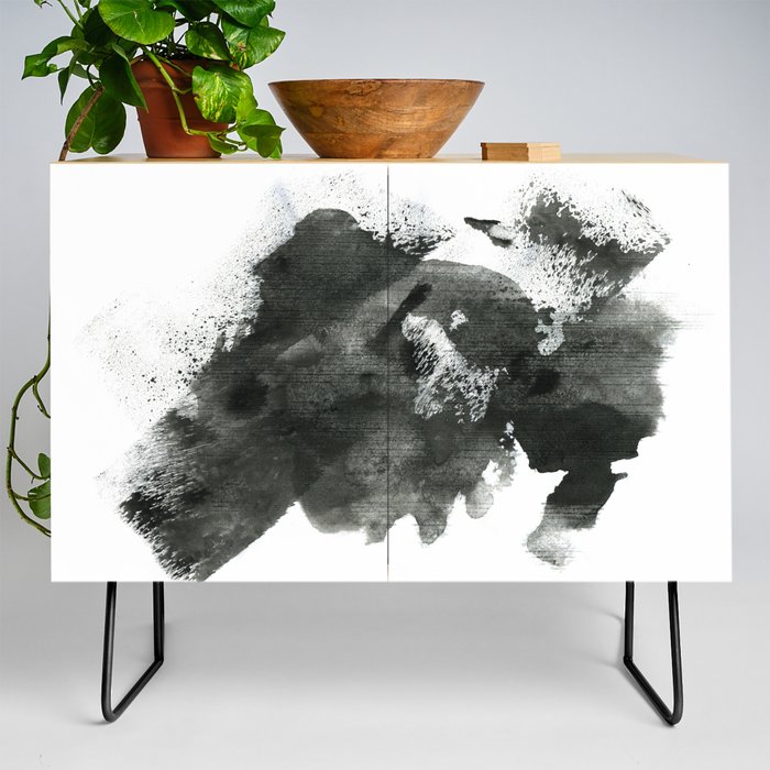 Abstract ink background. Marble style. Black paint stroke texture on white paper Grunge mud art. Macro image of pen juice. Dark Smear.   Credenza