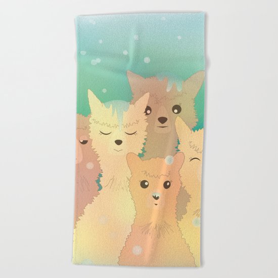 Alpaca Family I - Mint Green Snow Background Beach Towel