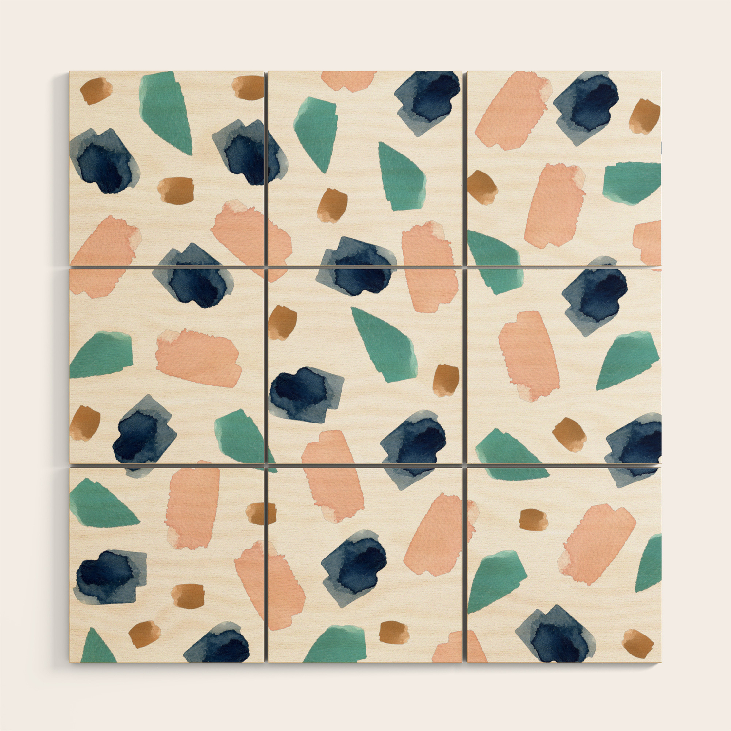 Terrazzo Turquoise Navy Pink Gold Wood Wall Art By Summersunhomeart Society6