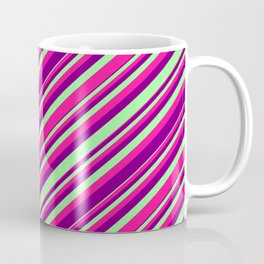 [ Thumbnail: Green, Deep Pink, and Purple Colored Stripes/Lines Pattern Coffee Mug ]