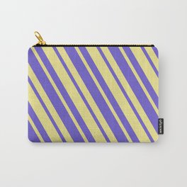 [ Thumbnail: Tan and Slate Blue Colored Lined/Striped Pattern Carry-All Pouch ]