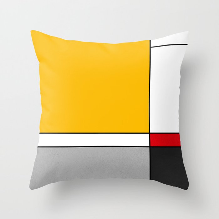 Mid century Modern yellow gray black red Throw Pillow