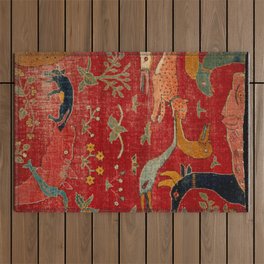 Animal Grotesques Mughal Carpet Fragment Digital Painting Outdoor Rug