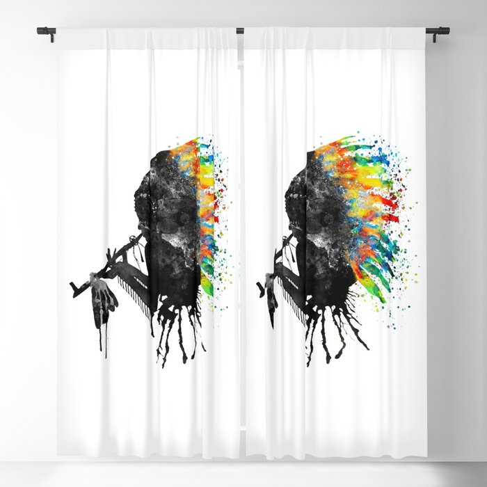 Indian Silhouette With Colorful Headdress Blackout Curtain
