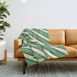 [ Thumbnail: Sea Green, Dark Red, and Beige Colored Lined Pattern Throw Blanket ]