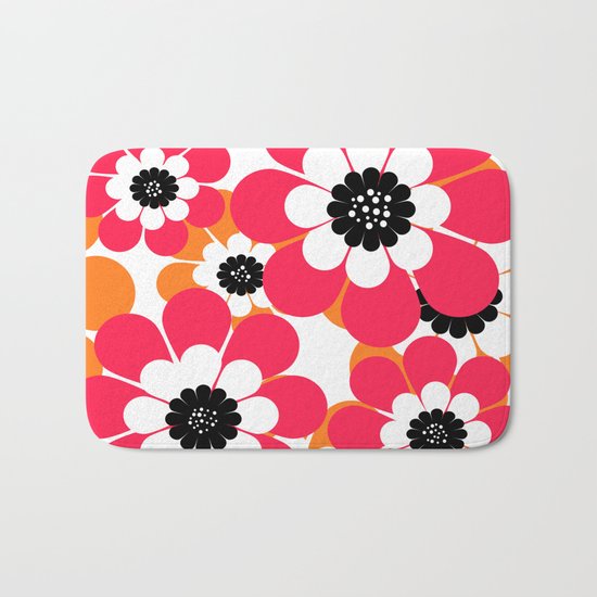 The floral pattern . red and yellow on a white background . Bath Mat
