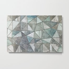 Teal And Grey Triangles Stained Glass Style Metal Print | Stone, Mystic, Pattern, Metallic, Glitter, Exclusive, Boho, Luxury, Exquisite, Graphicdesign 