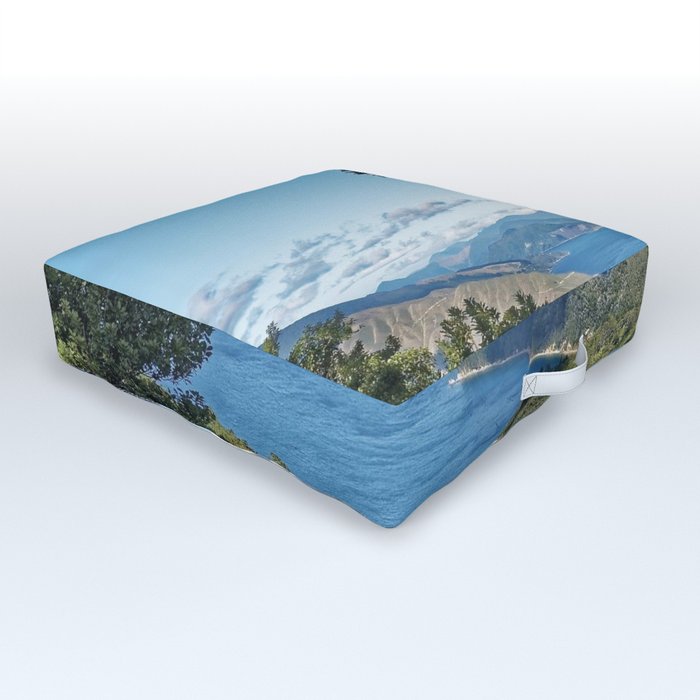 New Zealand Photography - Fitzroy Bay Surrounded By Forest Outdoor Floor Cushion