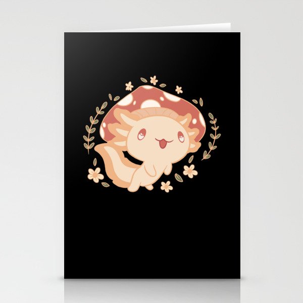 Cottagecore Axolotl With Mushroom Hat Cute Animals Stationery Cards