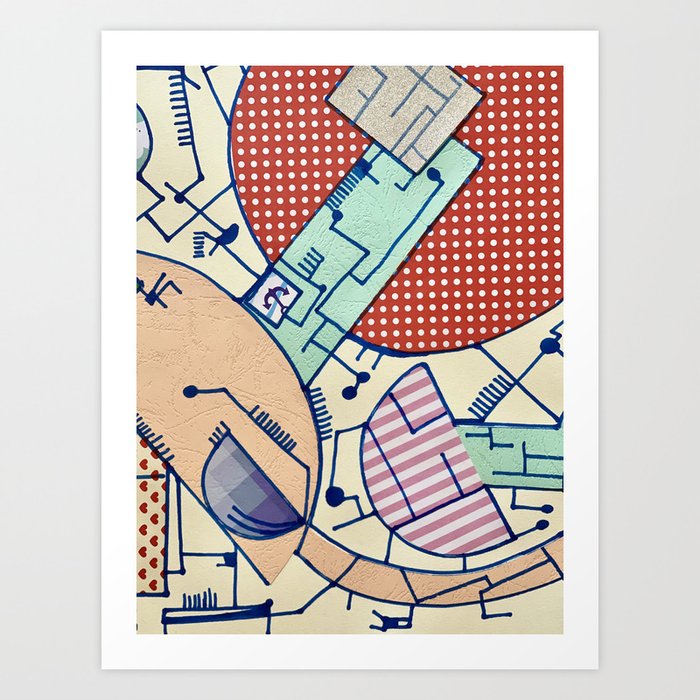 Collage and drawing 2D art abstract illustration of time Art Print