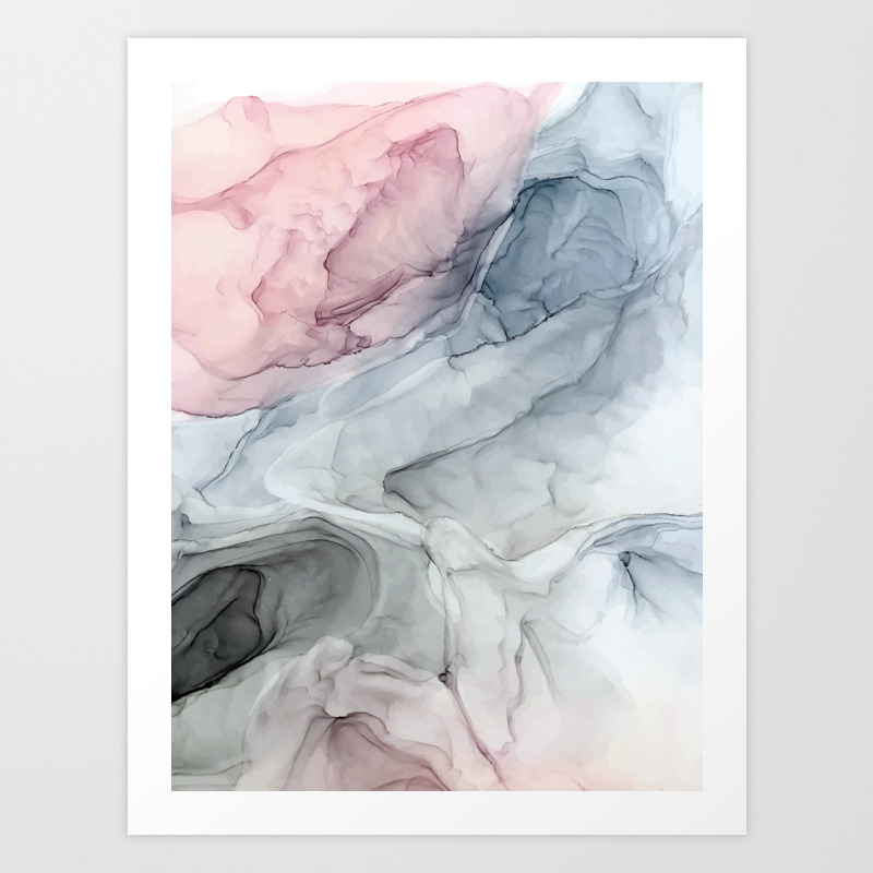 Pastel Blush Grey And Blue Ink Clouds Painting Art Print By