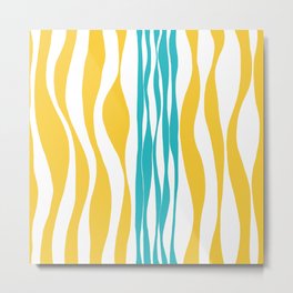 Ebb and Flow - Turquoise & Yellow Metal Print | Waves, Digital, Fresh, Laec, Stripy, Handdrawn, Yellowandturquoise, Modern, Pattern, Graphicdesign 