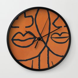 Janie and Teacake line art Wall Clock | Couple, Neutraltones, Modern, Midcentury, Drawing, Ethnic, Minimalist, Earthtones, Love, Lineart 