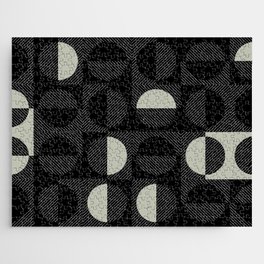 Stripes Circles Squares Mid-Century Checkerboard Black Green White Jigsaw Puzzle
