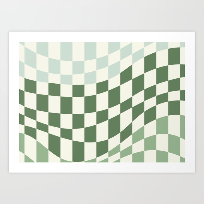 Sage green shades warp checked Art Print