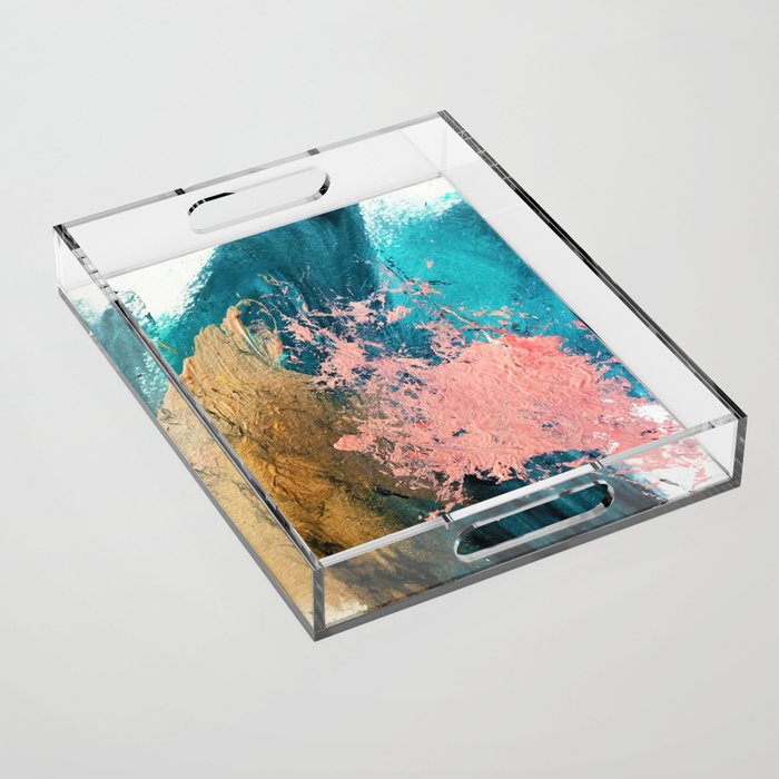 Coral Reef [1]: colorful abstract in blue, teal, gold, and pink Acrylic Tray