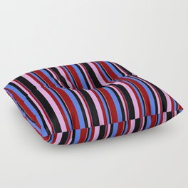 [ Thumbnail: Royal Blue, Maroon, Plum, and Black Colored Striped/Lined Pattern Floor Pillow ]