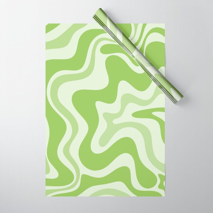 Retro Liquid Swirl Abstract Pattern in Light Lime Green Wrapping Paper