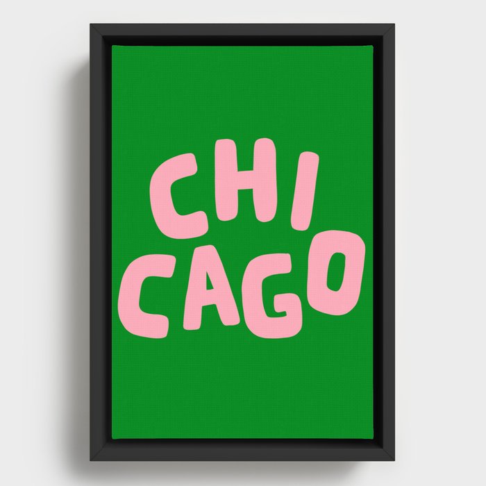 Chicago Green & Pink Framed Canvas