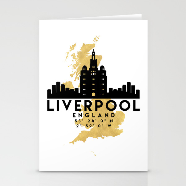 Liverpool England Silhouette Skyline Map Art Stationery Cards By Deificusart Society6