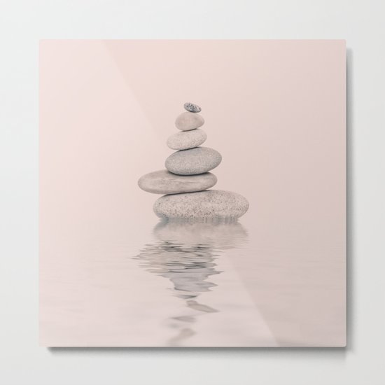Balanced Harmony Zen Pebble soft pink Metal Print