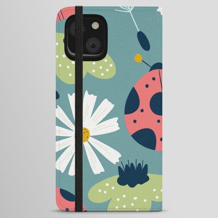 Spring seamless pattern with ladybug and flower iPhone Wallet Case