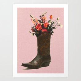 A Cowboy Boot With Spring Bouquet Art Print