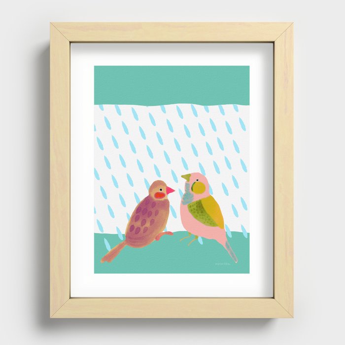 Birds Watching the Rain - Pink and Emerald Recessed Framed Print