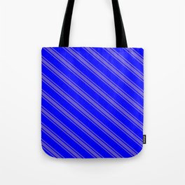 [ Thumbnail: Blue and Slate Blue Colored Striped/Lined Pattern Tote Bag ]
