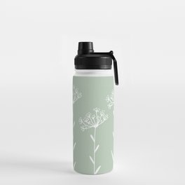 Dandelion Wildflower On Sage Green One Line Art Flowers Water Bottle