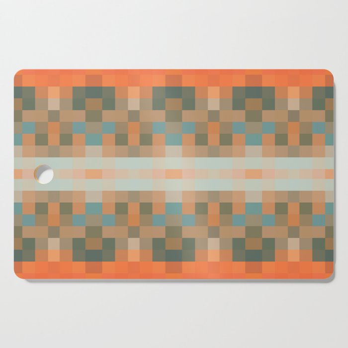 geometric symmetry art pixel square pattern abstract background in orange blue Cutting Board